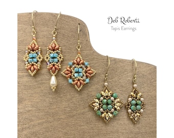 Tapis Earrings beaded pattern tutorial by Deb Roberti (digital download PDF pattern in English only)