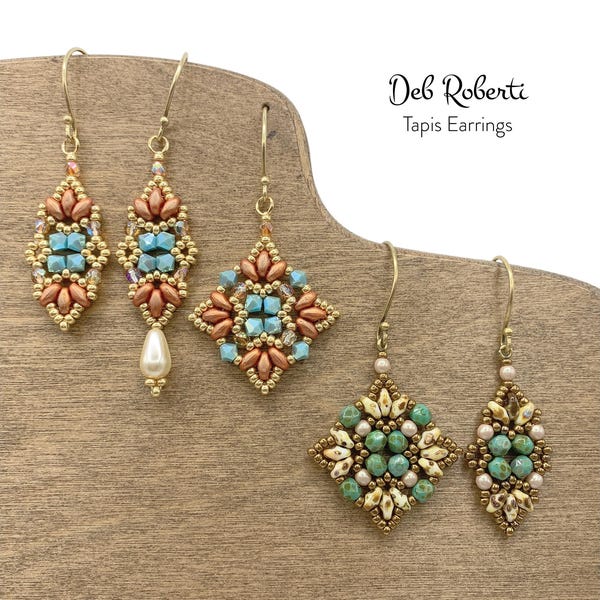 Tapis Earrings beaded pattern tutorial by Deb Roberti (digital download PDF pattern in English only)