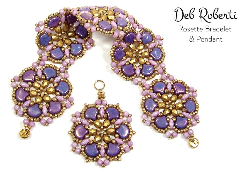 Rosette Bracelet & Pendant beaded pattern tutorial by Deb Roberti digital download PDF pattern in English only image 1