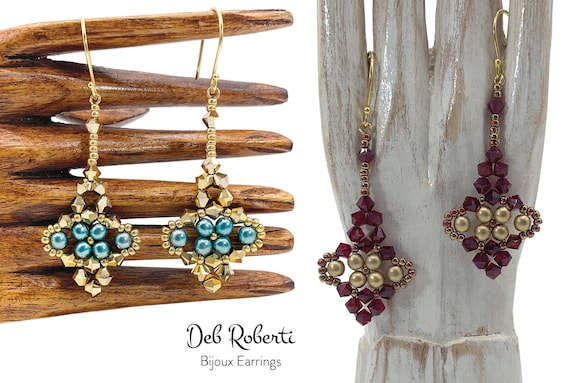 Bijoux Earrings beaded pattern tutorial by Deb Roberti (digital download PDF pattern in English only)