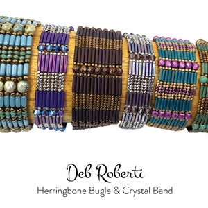 Herringbone Bugle & Crystal Band beaded pattern tutorial by Deb Roberti (digital download PDF pattern in English only)