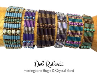 Herringbone Bugle & Crystal Band beaded pattern tutorial by Deb Roberti (digital download PDF pattern in English only)