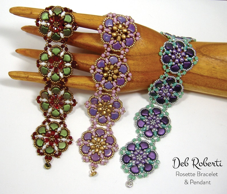 Rosette Bracelet & Pendant beaded pattern tutorial by Deb Roberti digital download PDF pattern in English only image 2