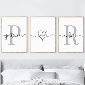 Couple name print digital, Bedroom prints couples over the bed wall decor, Initial and name print personalized, couple gifts, Name wall art