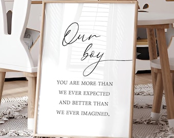 Our Boy You Are More Than We Ever Expected, Boy Nursery Print, Baby Boy Nursery Printable, Nursery Wall Art, Toddler Boy Quote Sign Download