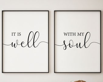 It is well with my soul print Bible Verse, Christian wall art, Bedroom Decor, set of 2 Printable art Wedding decor, Bible Verse wall art set