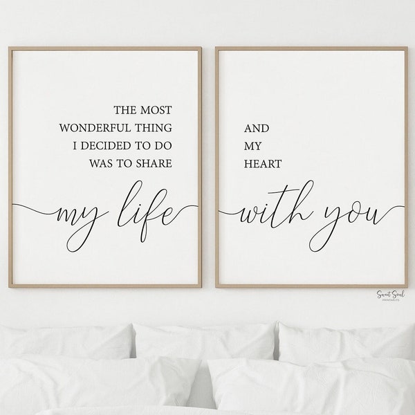 bedroom wall decor over the bed signs couple bedroom prints set of 2, master bedroom above bed posters, couple home decor Romantic Quotes
