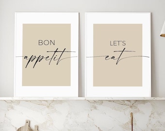 Bon Appetit Let's Eat, Küche Esszimmer Wandbild, Küche Drucke 2er Set, Wand Dekor Esszimmer Zeichen, Küche Zitate, Esszimmer Dekor