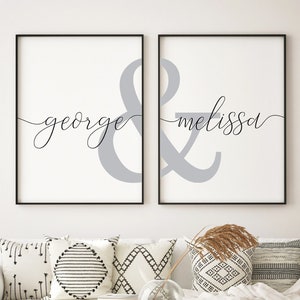 couple name print personalized couple room decor, wedding gifts bedroom prints set, master bedroom wall decor over the bed name sign digital