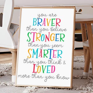 &quot;Winnie Puuh-Zitat Druck - &quot;Sie sind mutiger als Sie glauben, stärker als Sie scheinen&quot; Poster Kinderzimmer Wandkunst Motivierende Kinderzimmer Drucke.&quot;