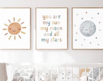 You Are My Sun My Moon And All My Stars, Nursery Art Prints Above Crib Sign, Toddler Wall Art Playroom Printables, Baby Nursery Wall Decor