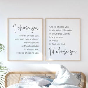 I choose you and I&#39;ll choose you, Bedroom prints couples, Wall decor over the bed printable art, Couple bedroom sign wall art quote download