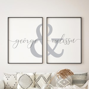 Impresión de nombre de pareja, decoración personalizada con nombre de pareja, regalos de boda, letrero con nombre para dormitorio, decoración de pared para dormitorio, letrero con iniciales de pareja, regalo personalizado
