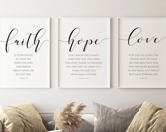 Faith Hope Love Print, Bible Verse Wall Art Christian Home Decor, Bible Verse Print, Christian Wall Decor Quote Printable Art Scripture Sign