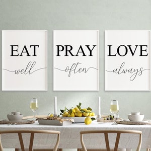 Eat Well Pray Often Love Always, Christian Wall Art Dining Room Print, Kitchen Wall Decor, Christian Home Decor, Kicthen Dining Quote Poster