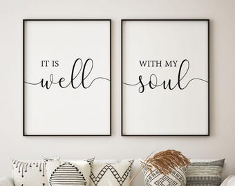 It Is Well With My Soul, Bible Verse Print Christian Wall Art, Bedroom Decor Set of 2 Printable Art, Wedding Decor, Bible Verse Wall Art Set