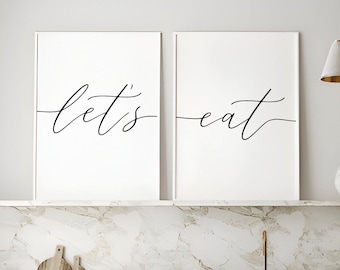Let's Eat, Kitchen Dining Wall Art, Dining Room Prints, Kitchen Wall Decor Printable, Dining Area Pictures, Dining Wall Art Quote Download