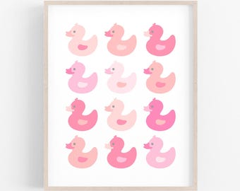 Bathroom Duck Wall Art, Bathroom Rubber Ducky Art, Girl Bathroom Prints, Children Bathroom Wall Decor, Pink Bathroom Nursery Art Printable