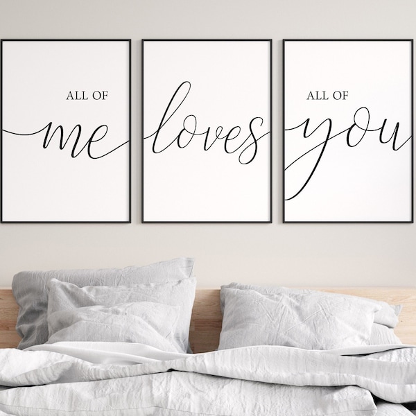 all of me loves all of you, Bedroom prints couples, Bedroom wall decor over the bed signs, Couple bedroom printable love wall print download