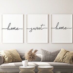 Home sweet home print wall art set of 3, Wall decor living room modern, Scandinavian minimalist decor printable art, Hallway print download