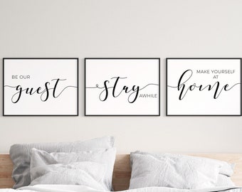 Guest room wall decor prints download, Be our guest printable, Guest bedroom prints, Guest room over bed printable art, Guest room wall art