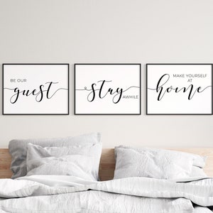 Guest room wall decor prints download, Be our guest printable, Guest bedroom prints, Guest room over bed printable art, Guest room wall art