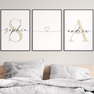 impresión del nombre de la pareja, decoración de la pared del dormitorio de la pareja sobre los signos del nombre de la cama descarga digital, imprimibles iniciales de la pareja, nombres de la pareja del regalo de boda