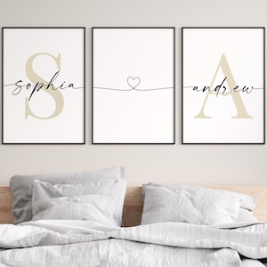 couple name print, couple bedroom wall decor above bed name signs digital download, couple initial printables, wedding gift couple names