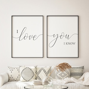 I love you I know, Bedroom wall decor prints set of 2, Couple bedroom prints above bed sign, Master bedroom Decor, Couple wall art printable