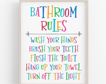 Bathroom Rules Print, Kids Bathroom Wall Art, Children Bathroom Decor, Nursery Wall Decor, Toddler Bathroom Artwork, Bathroom Print Download