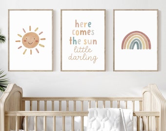 Here Comes The Sun Little Darling, Neutral Nursery Wall Decor Printable Art, Nursery Prints Boy Playroom Sign, Toddler Boy Wall Art Download