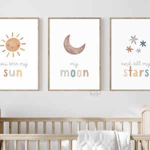 você é meu sol, minha lua e todas as minhas estrelas, estampas de berçário boho, decoração de parede de berçário de gênero neutro acima do berço, arte para impressão, arte de parede de quarto infantil