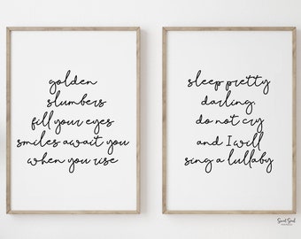 golden slumbers nursery lyrics wall art, beatles song print baby room wall decor, nursery quotes, above crib nursery prints set of 2 digital