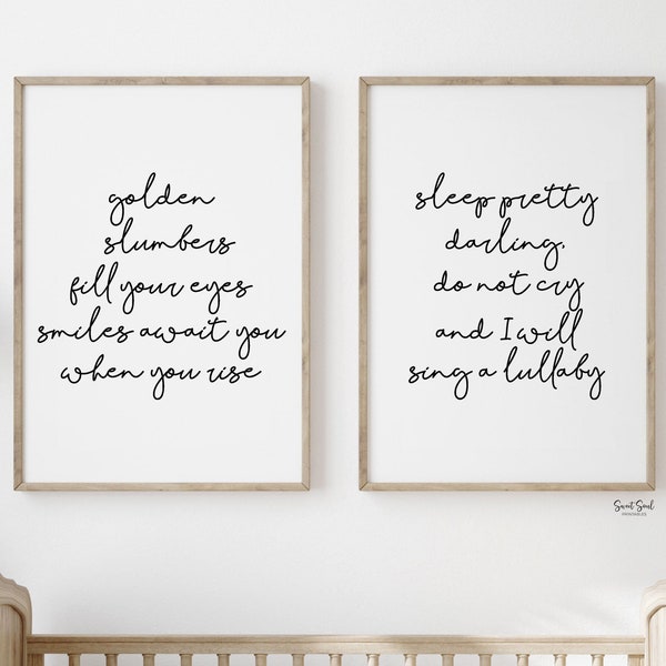 golden slumbers nursery lyrics wall art, beatles song print baby room wall decor, nursery quotes, above crib nursery prints set of 2 digital