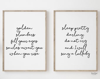 Golden slumbers nursery lyrics wall art, Beatles song nursery print, Baby room wall decor, Nursery quote above crib sign, Toddler room print
