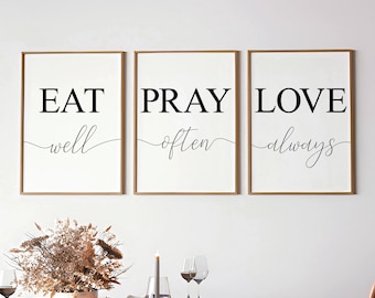 Eat Well Pray Often Love Always, Christian Wall Art Dining Room Print, Kitchen Wall Decor, Christian Home Decor, Kicthen Dining Quote Poster