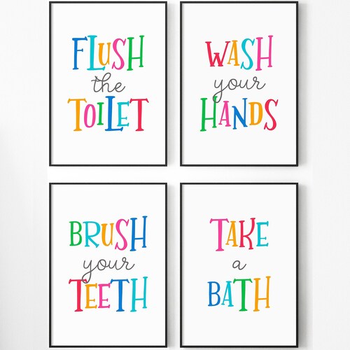 Kids Bathroom Signs Printable Kids Bathroom Art Prints Set Etsy
