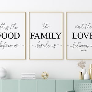 Bless the food before us the family beside us, Dining room prints, Christian home decor, Dining room wall decor printable Christian wall art