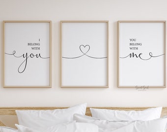 I belong with you you belong with me, Couple bedroom prints, wall decor bedroom over the bed signs, Couple wall art, Master bedroom posters