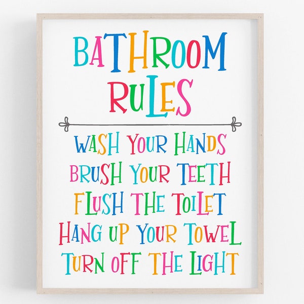 kids bathroom rules print bathroom wall art kids bathroom prints bathroom rules printable kids washroom decor rainbow bathroom art colorful