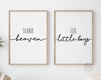 Gracias al cielo por los niños pequeños, arte de pared para guardería de niño, láminas para guardería de niño pequeño, decoración de habitación de bebé niño, letrero encima de la cuna, cuadro para guardería de niño gemelo
