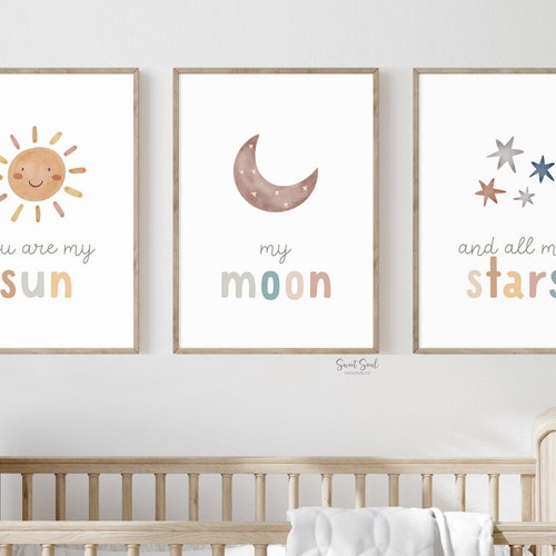 Neutral Nursery Wall Decor Set of 3 My Sun Moon and Stars - Etsy