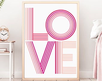 Love print, Love wall art, Girl bedroom wall decor above bed poster, Girl college dorm room decor, Couple bedroom prints, Nursery print pink