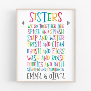 Girl Bathroom Decor, Sisters Name Wall Art, Bathroom Wall Decor, Twin Girl Nursery Prints, Custom Wall Art, Personlised Name Print Girl Room