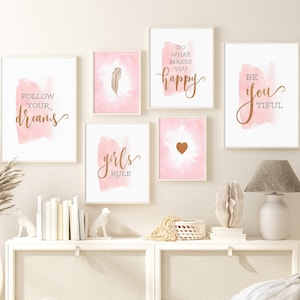 Teen Room Decor Girl DOWNLOADABLE Prints Wall Art Pink and 