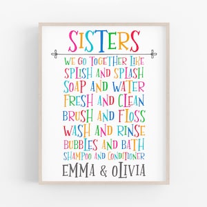 Girl Bathroom Decor, Sisters Name Wall Art, Bathroom Wall Decor, Twin Girl Nursery Prints, Custom Wall Art, Personlised Name Print Girl Room
