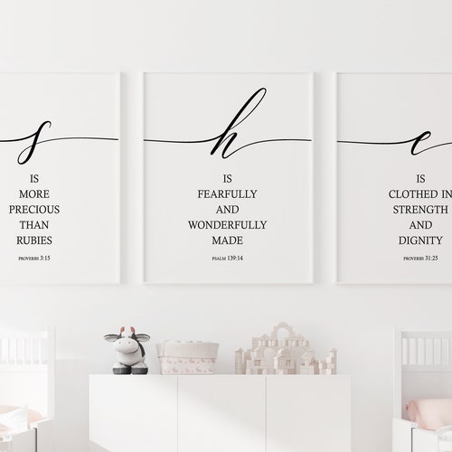 Set of 3 Prints Nursery Bible Verse Baby Girl Nursery Decor Etsy