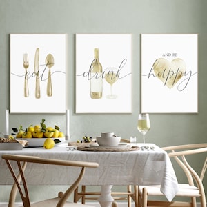 Eat Drink And Be Happy, Dining Room Wall Art, Kitchen Dining Prints, Dining Decor Sign, Dining Room Wall Decor Quote Art, Kitchen Printable