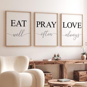 Eat Well Pray Often Love Always, Dining Room Decor Quote Printable, Kitchen Dining Prints, Christian Home Decor, Christian Wall Art Download