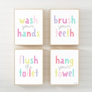 Estampas para banheiro de menina, impressões de arte para banheiro em tons pastel, arte de parede para banheiro rosa, placa para banheiro infantil, decoração de parede para banheiro, arte para impressão